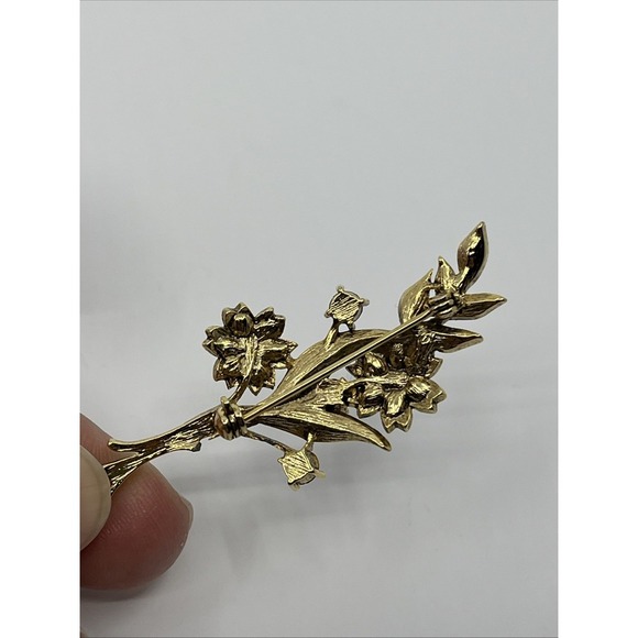 Brooch Pin flowers multicolor enamel w rhinestones Goldtone 2.25" - Picture 6 of 7